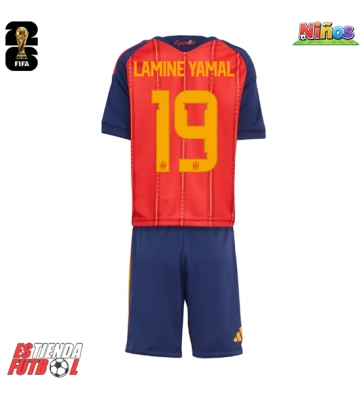 España Lamine Yamal #19 Primera Equipación Niños Mundial 2026 Manga Corta (+ Pantalones cortos)